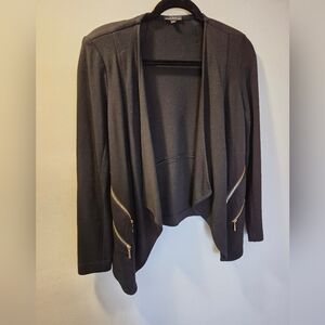 Black Open Front Jacket with Zipper Accents